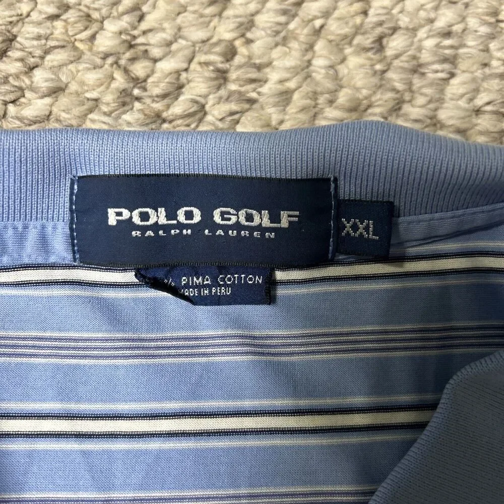 Ralph Lauren Polo Golf Shirt Men’s XXL 100% Pima Cotton Blue Stripes
